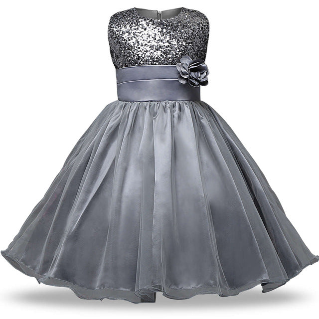 Sequin & Tulle Princess Dress/Grey (3-12Yrs)