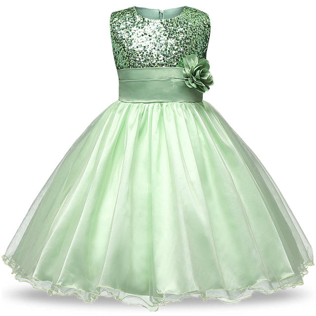 Girls Green Sequin Dress (2-14 Yrs)