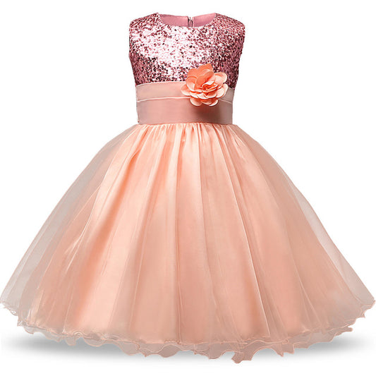 Girls Sequin Princess Dress - Peach (3-12 Yrs)