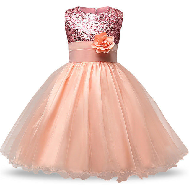 strapless open back dress Girls Sequin Princess Dress