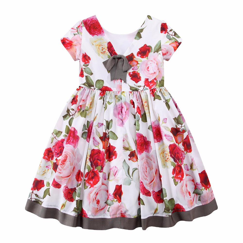 Girls Short Sleeve Roses Dress, Size 2-10 Yrs