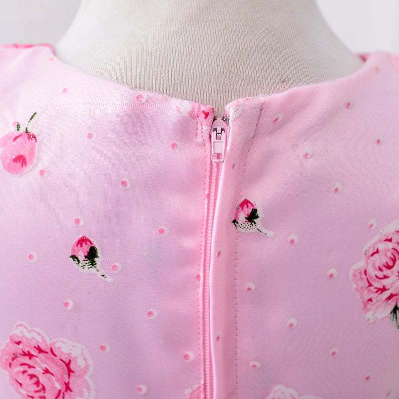 Pink Floral Print Dress, Size 2-8 yrs