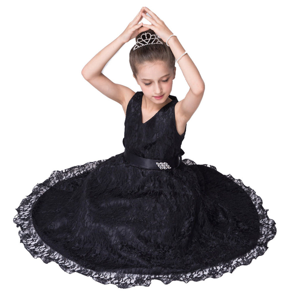 Black Lace Sleeveless Dress, Size 4-14 Yrs