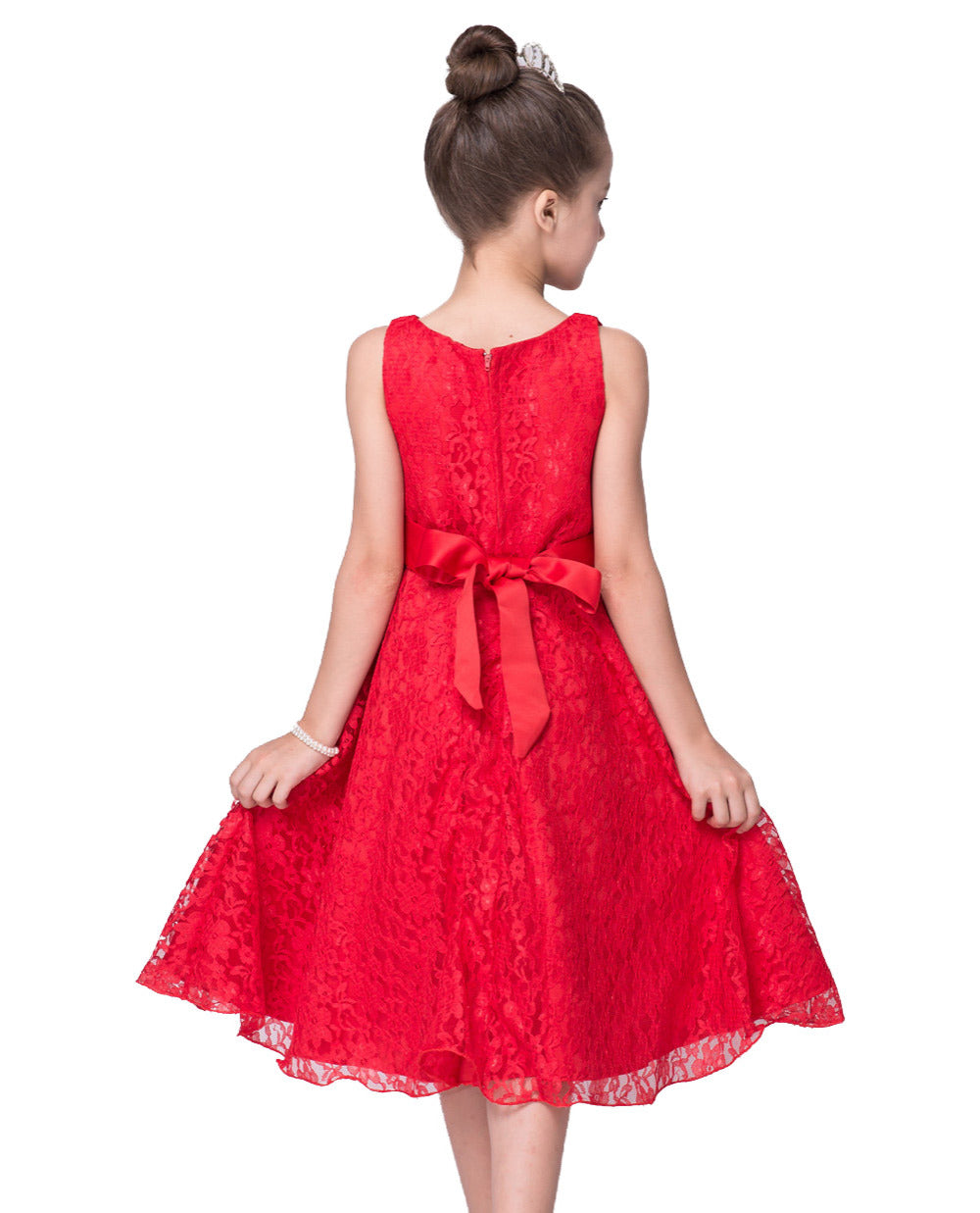 Red Lace Sleeveless Dress, Size 4-14 Yrs