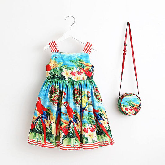 Girls Hawaiian Floral Dress & Matching Bag (2-8 Yrs)