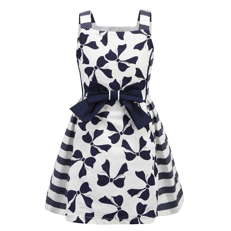 Girls Bow & Stripe Summer Dress, Size 2-12 Yrs
