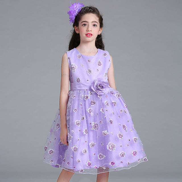 Purple Floral Print Dress (2-8 Yrs)