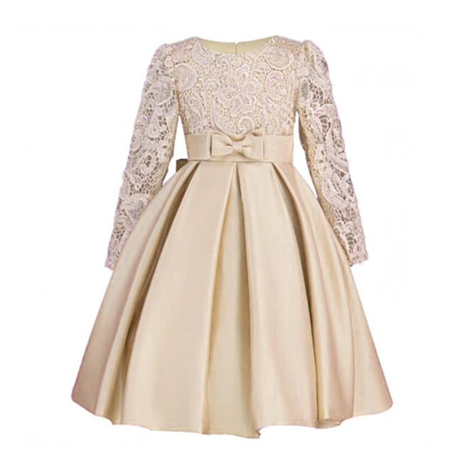 Champagne Cotton & Lace Dress (3-12 Yrs)