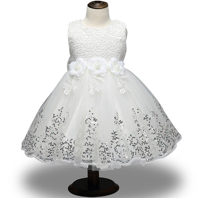 Girls Sequin & Lace White Dress ( 9M-12Yrs)