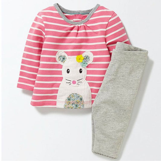 Girls Little White Mouse Pink & Grey Tracksuit, Size 18M-7Yrs