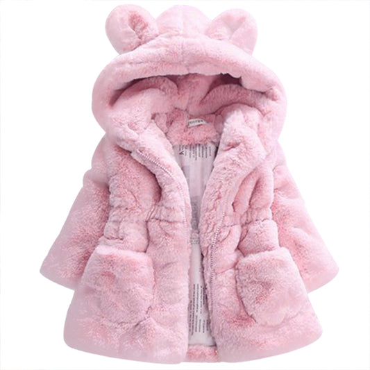 Girls Faux Fur Hooded Winter Coat, Size 18m-8yrs