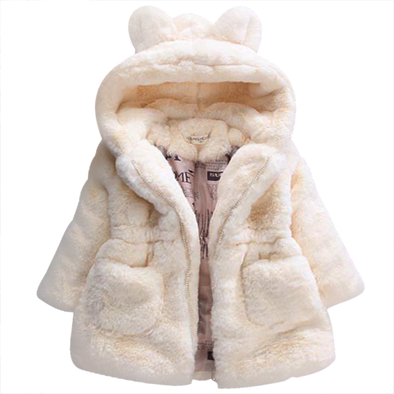 Girls Faux Fur Hooded Winter Coat, Size 18m-8yrs