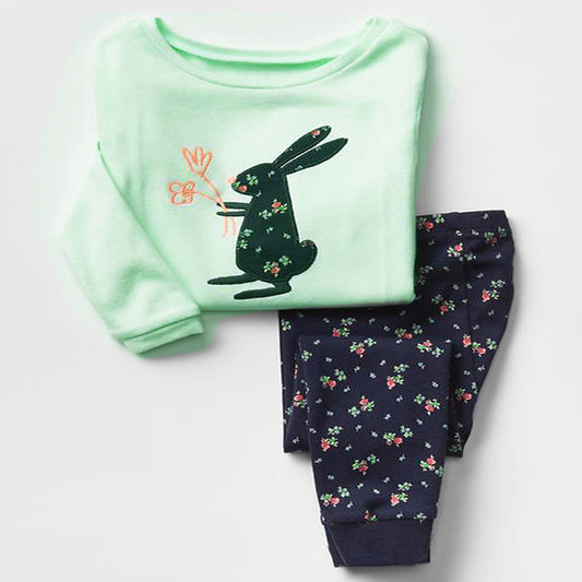 Girls Bunny Rabbit Cotton Pyjamas, Size 2-7 Yrs