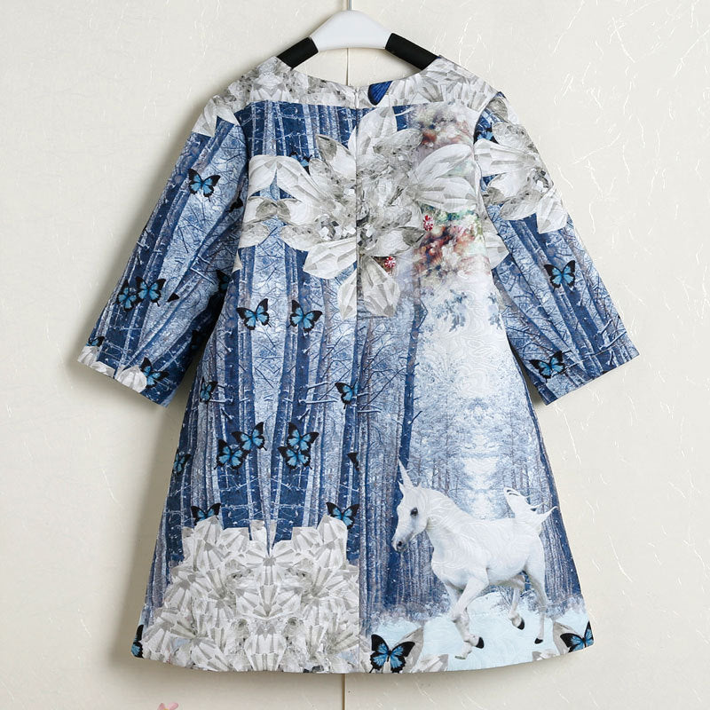 Girls Unicorn Print Dress, Size 2-14 Yrs