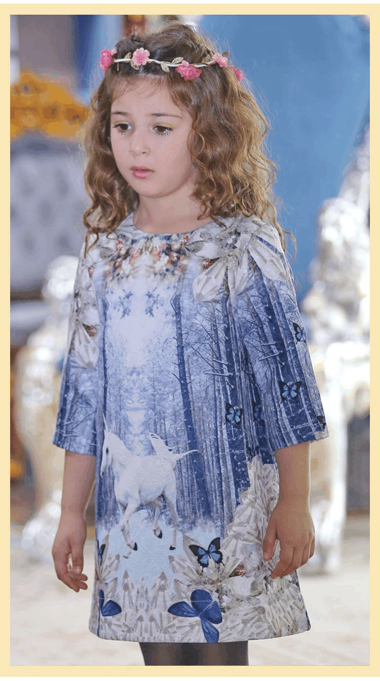 Girls Unicorn Print Dress, Size 2-14 Yrs