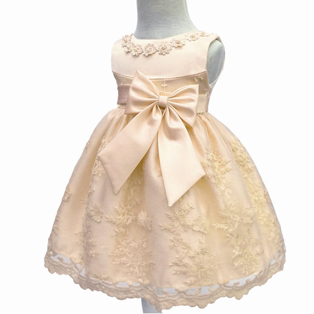 Baby Princess Bow Dress, Champagne (3M-18M)