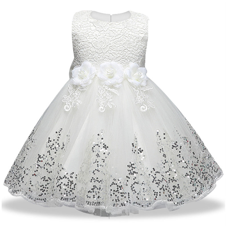 Girls Sequin & Lace White Dress ( 9M-12Yrs)