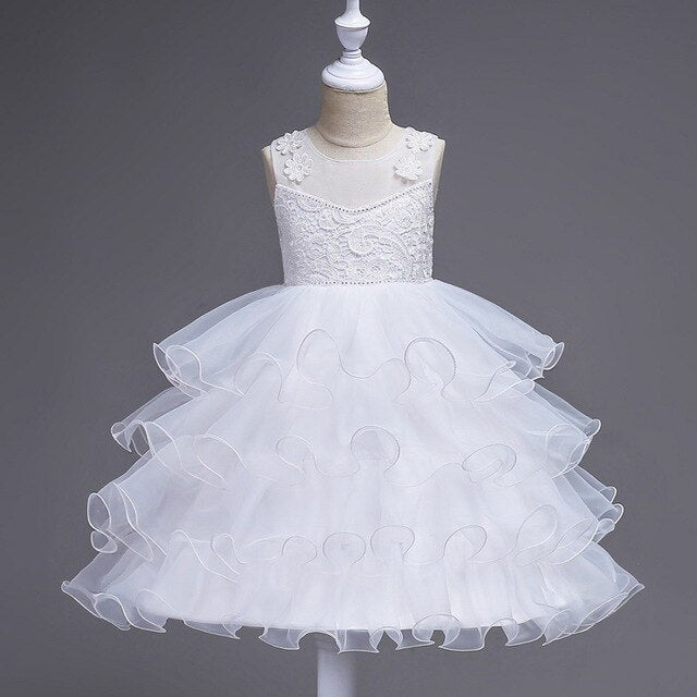 White Layered Tulle Dress, Size 3-14 Yrs