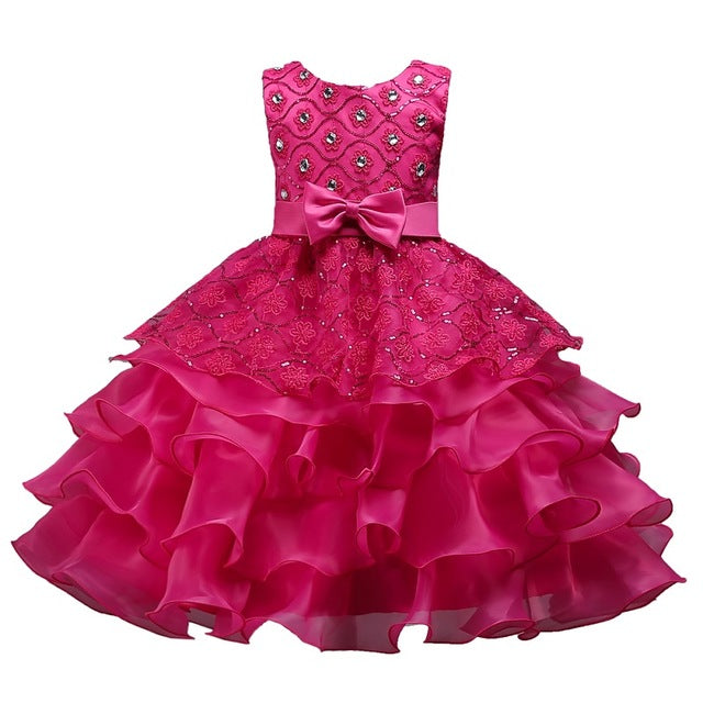 Girls Pink Diamante Party Dress (2-14Yrs)