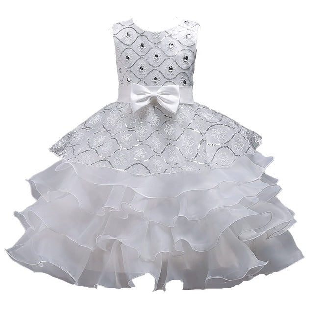 Girls White Diamante Party Dress, Special Occasion (2-14Yrs)