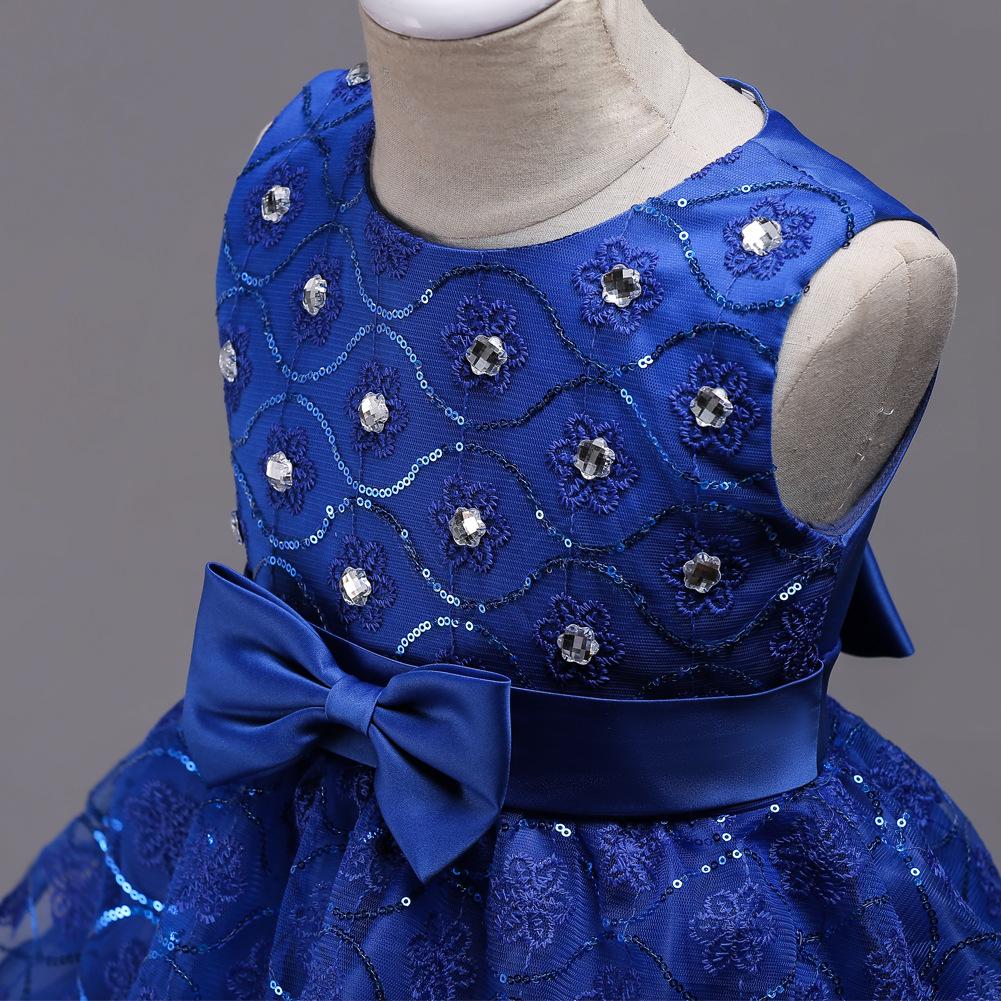 Girls Navy Blue Diamante Party Dress (2-14Yrs)