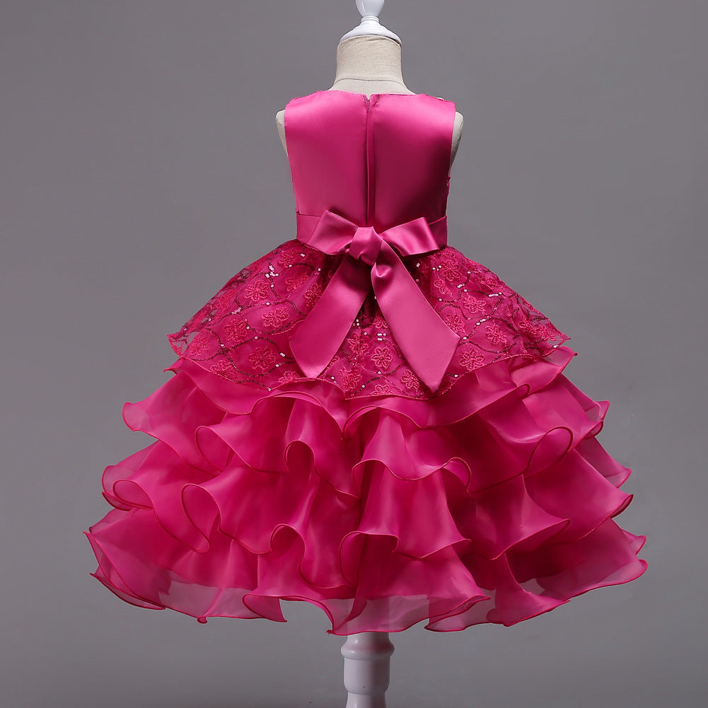 Girls Pink Diamante Party Dress (2-14Yrs)