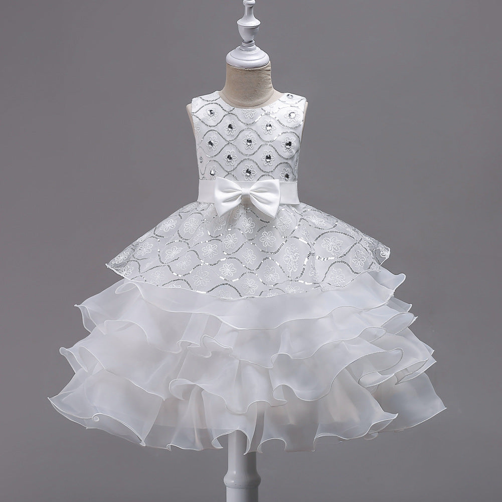 Girls White Diamante Party Dress, Special Occasion (2-14Yrs)