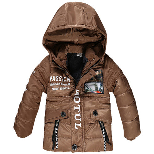 Boys Winter Hooded Coat - Khaki, 18M-5Yrs