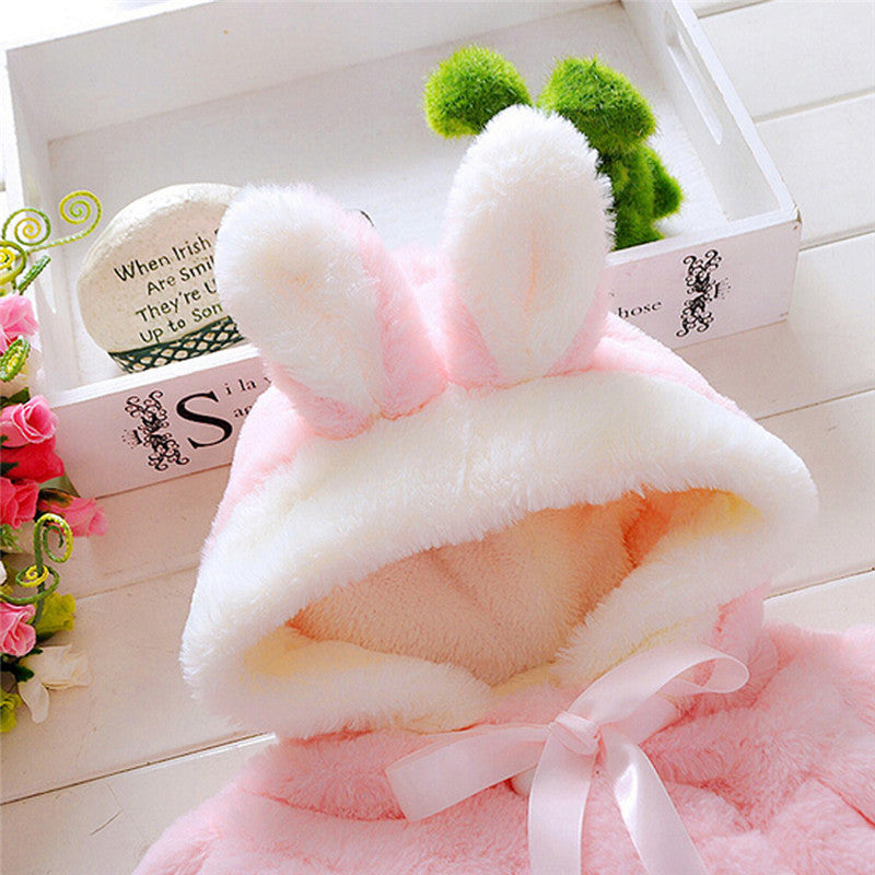 Baby Girls Velour Rabbit Ears Hooded Jacket Size 6m-3yrs