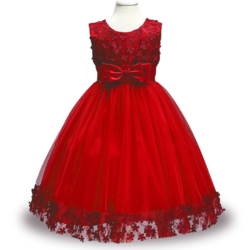 Girls Red Party Dress, Size 1-8 Yrs