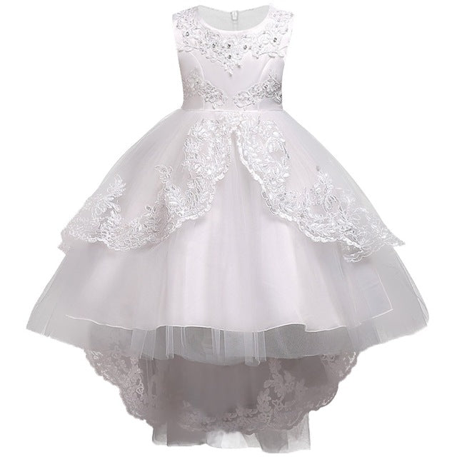Girls Swallowtail Embroidered White Dress, Size 3-14yrs