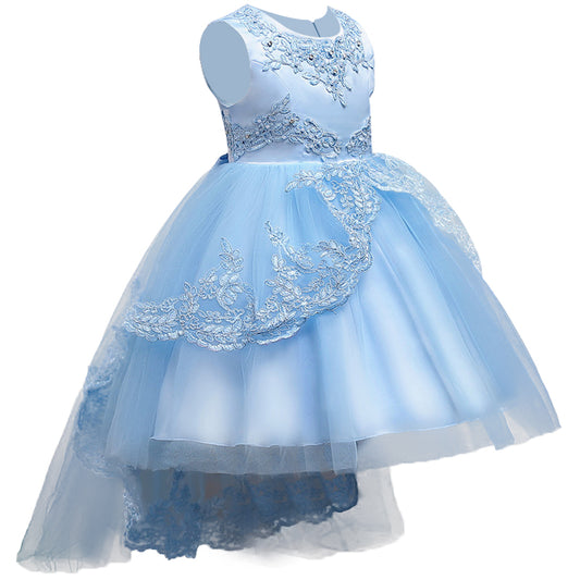 Girls Swallowtail Embroidered Light Blue Dress, Size 3-14yrs