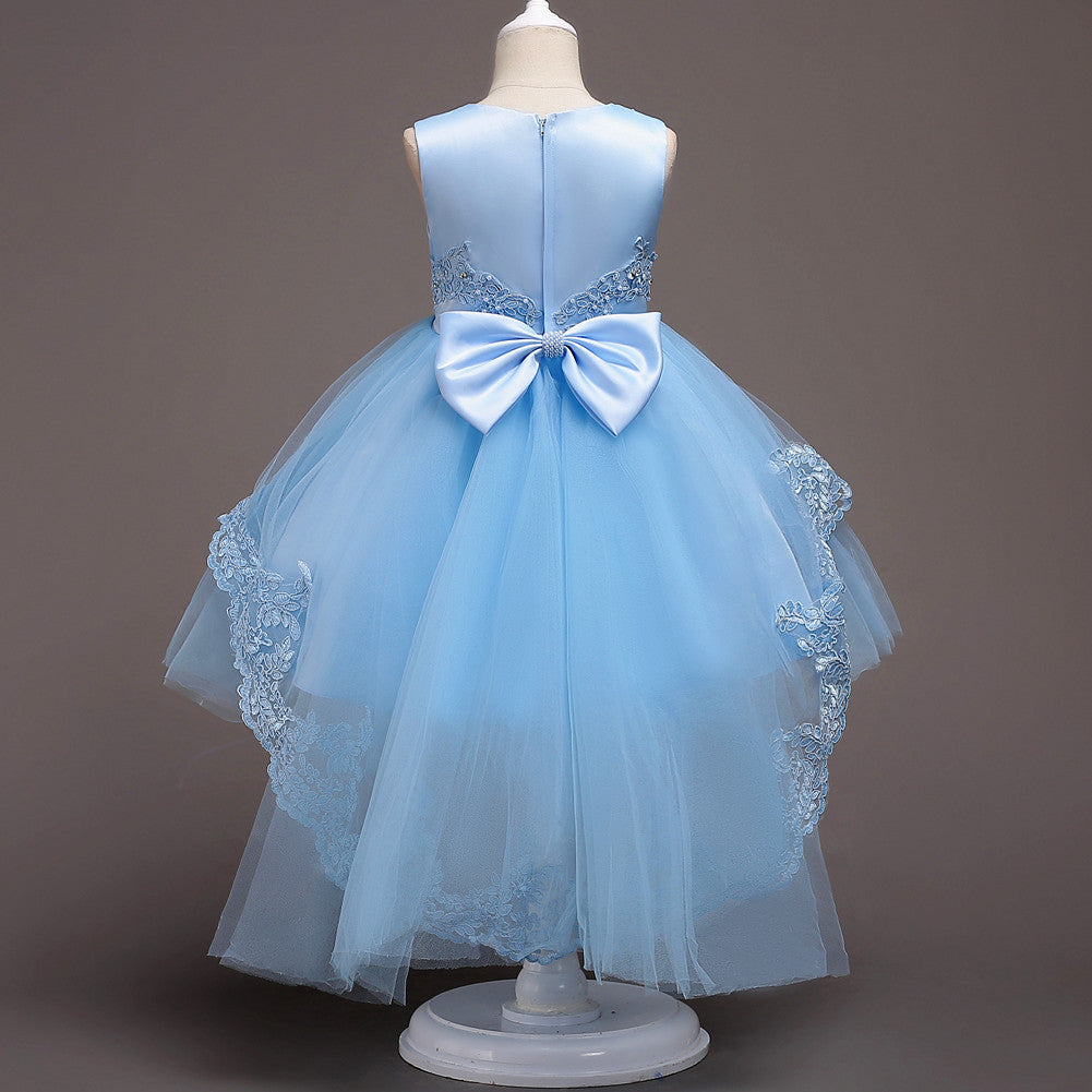 Girls Swallowtail Embroidered Light Blue Dress, Size 3-14yrs