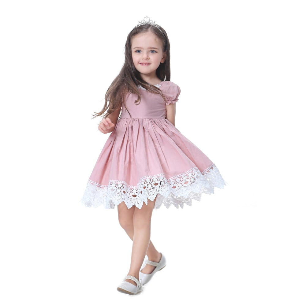 Pink Cotton & Lace Summer Dress, Size 9M-8Yrs