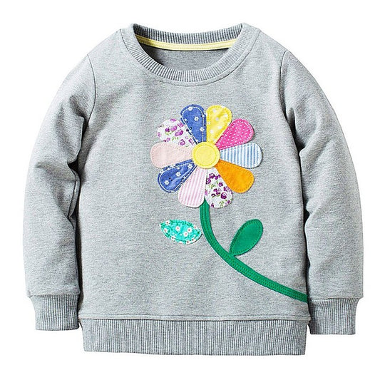 Girls Flower Print Sweatshirt, Grey, Size 2-7 Yrs