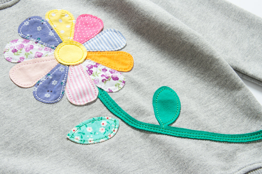 Girls Flower Print Sweatshirt, Grey, Size 2-7 Yrs