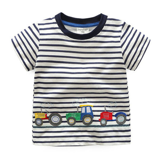 Boys Short Sleeve Round-Neck Tractor T-Shirt, Age 18M-6 Yrs