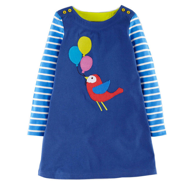 Girls Bird & Balloons Print Dress, Size 18M-6Yrs