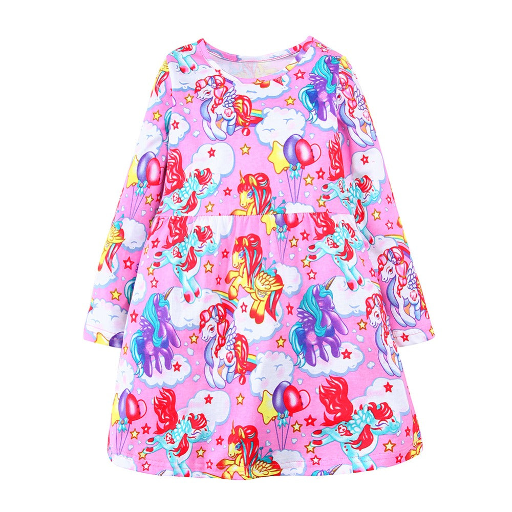 Girls Unicorn Print Dress, Size 18M-6Yrs