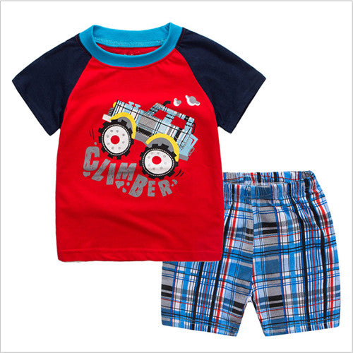 Boys Tractor T-Shirt & Tartan Shorts Set, Size 2-7 Yrs