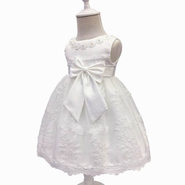 Baby Princess Bow Dress, White (3M-18M)