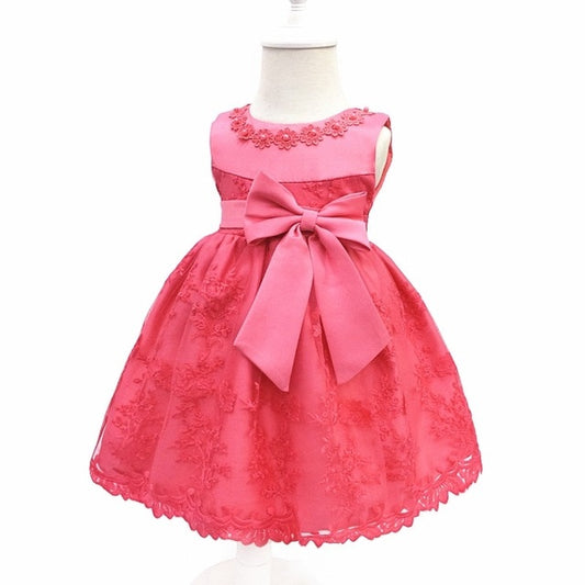 Baby Princess Bow Dress, Hot Pink (3M-18M)