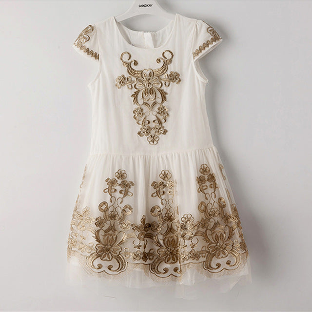 Girls Embroidery Mesh Dress, Size 2-10 Yrs