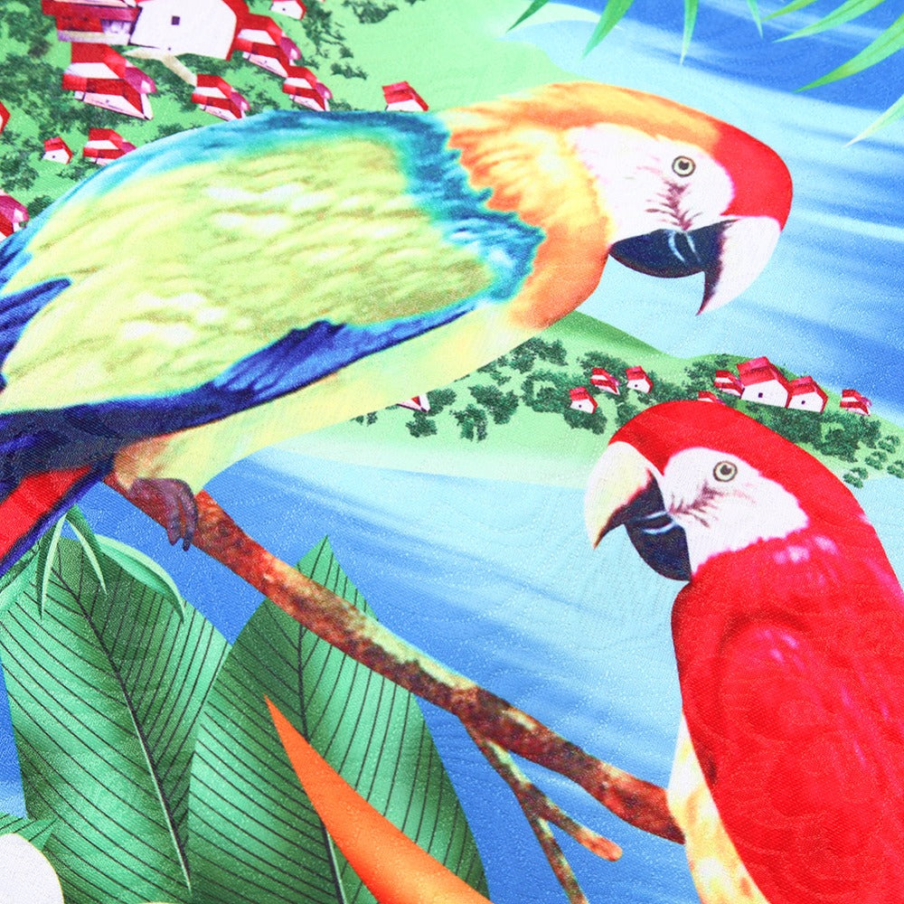 Parrot Print Floral Dress, Size 3-8 Yrs