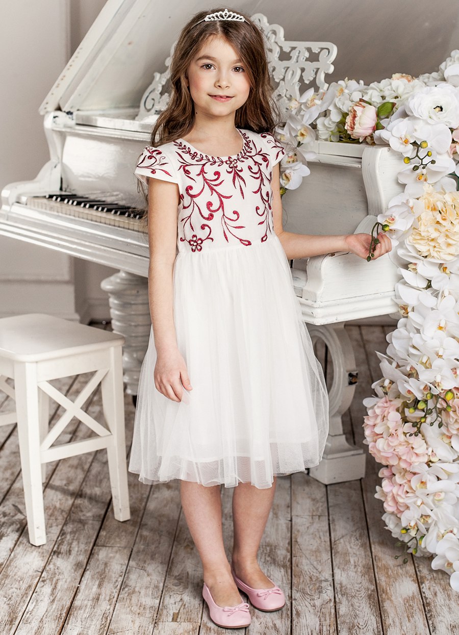 White Embroidered Dress, Size 3-10Yrs