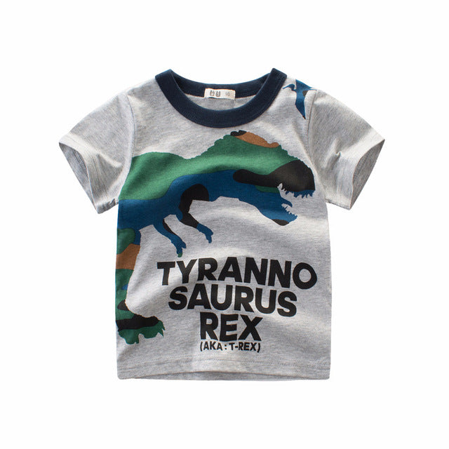 Boys T-Rex Dinosaur T-Shirt, Grey, Size 1-10 Yrs