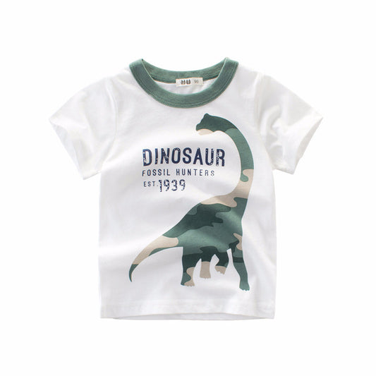 Boys Dinosaur T-Shirt, White, Size 1-10 Years