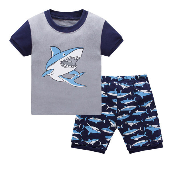 Boys Shark Print Shorts Pyjamas Set, Size 2-7 Yrs