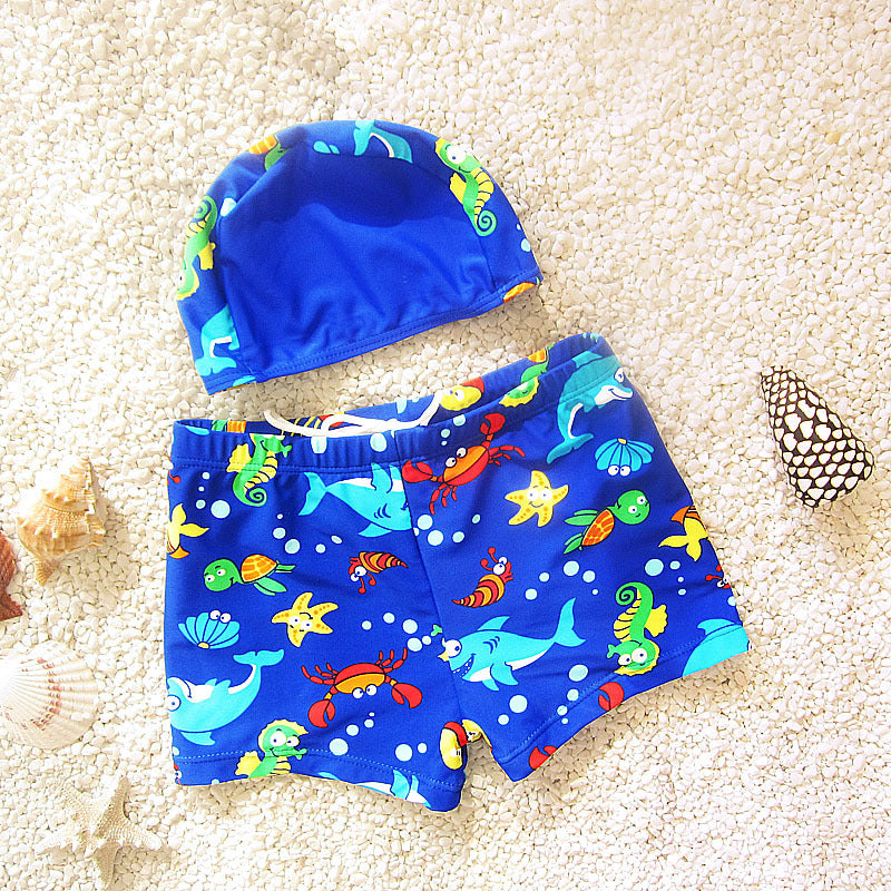 Boys Little Fish Swim Shorts & Cap, Size S-XXL