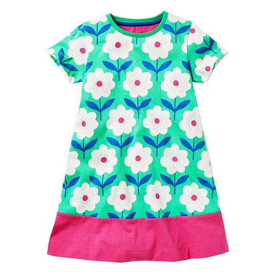 Girls Daisy Floral Dress, Green, Size 2-7 Yrs